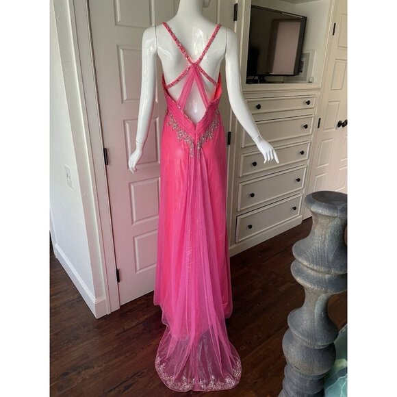 MORI LEE Vintage Y2K Pink Sequin Beaded Formal Maxi Dress Train Fairy Size 11/12 - Picture 5 of 16